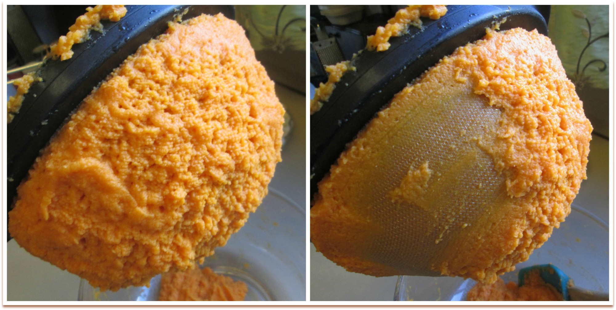 Sweet Potatoes pushed through sieve for ultra creamy, non-stringy sweet potato mash. Portlandia Pie Lady.