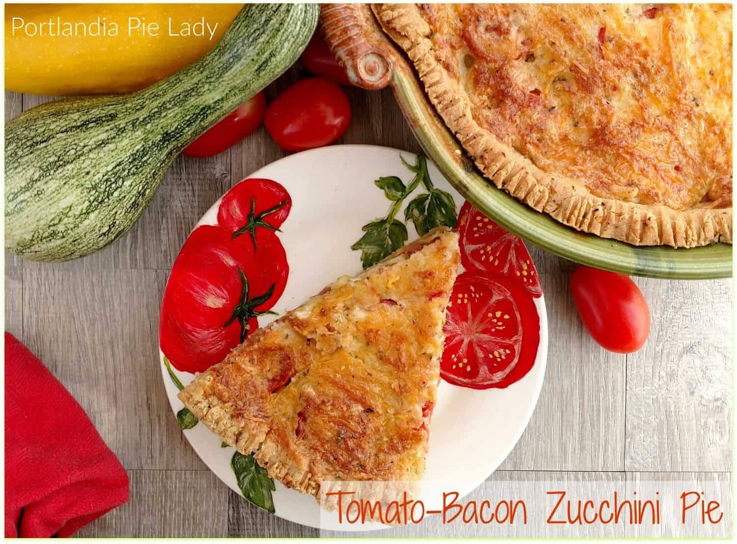 Tomato Bacon Zucchini (aka "Garden Crack"). Savory summer pie has met its match with crispy bacon, fresh tomatoes; and my ultimate corn masa crust. 