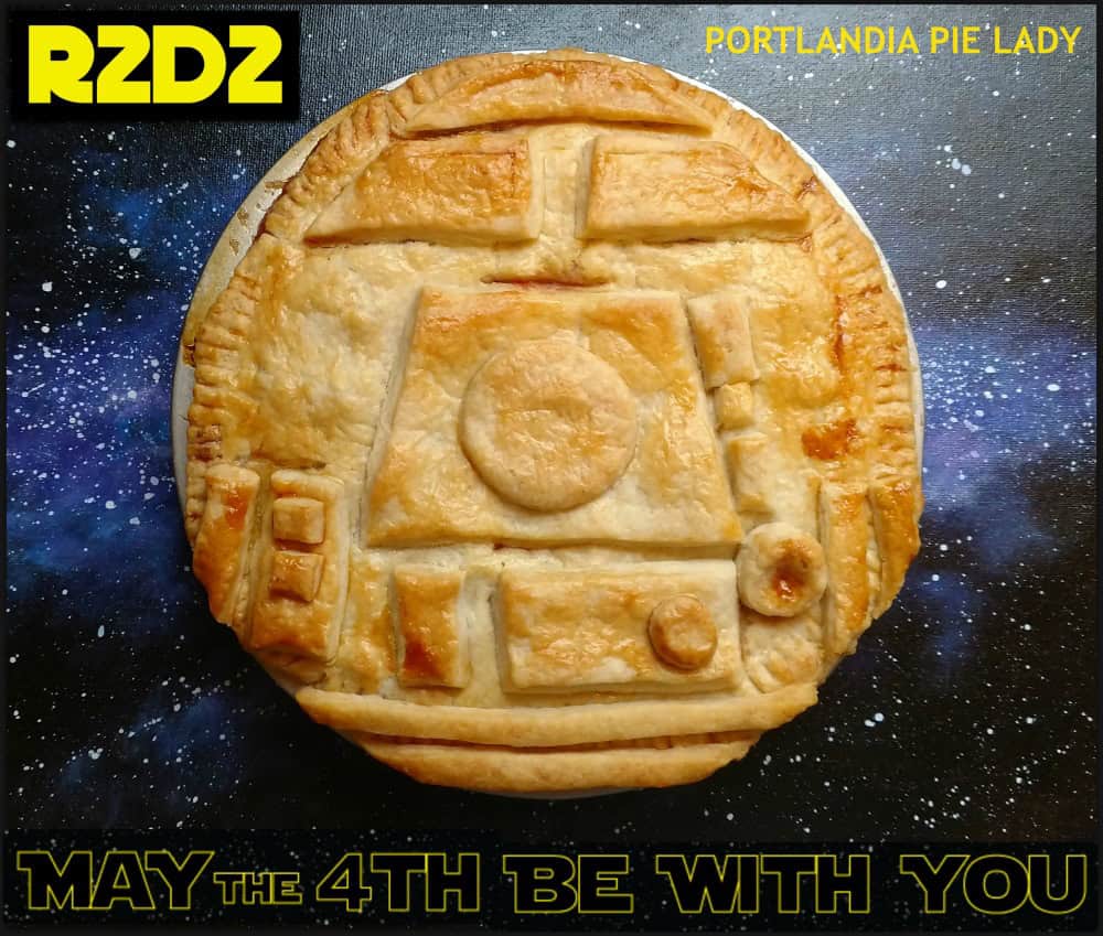 Your intergalactic empire awaits your immortalized droid of all droids R2D2 fruit-filled pie. Harness your Jedi powers and May The 4th Be With You.