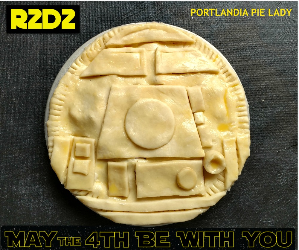 Your intergalactic empire awaits your immortalized droid of all droids R2D2 fruit-filled pie. Harness your Jedi powers and May The 4th Be With You.