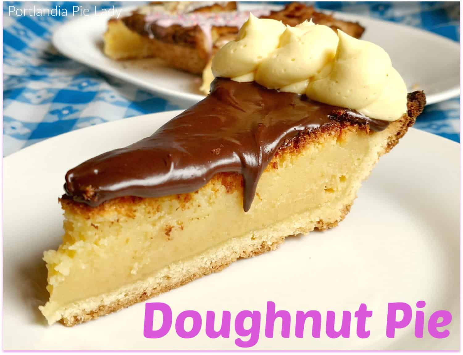 Doughnut Pie! Design your favorite doughnut flavor on each slice. The filling is tender, soft and vanilla fudgy in a flaky crust.