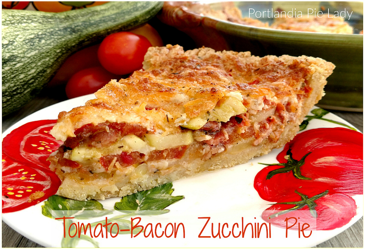 Tomato Bacon Zucchini (aka "Garden Crack"). Savory summer pie has met its match with crispy bacon, fresh tomatoes; and my ultimate corn masa crust. 