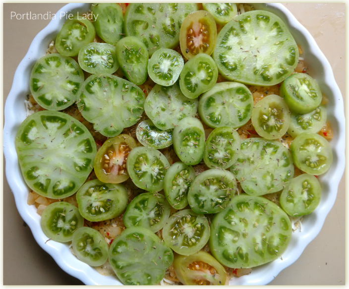 Fried Green Tomato Tart: Sliced and ready for cheese!