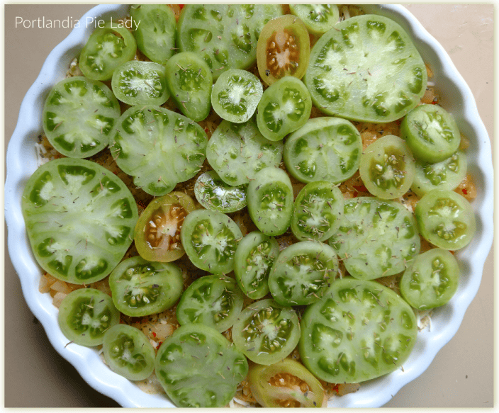 Fried Green Tomato Tart: Sliced and ready for cheese!