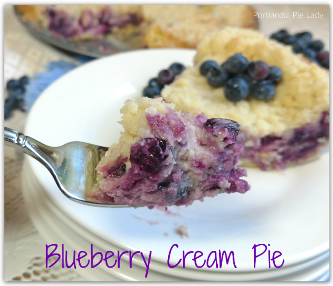Blueberry Cream Pie: A creamy cheesecake-type filling that bakes into a truly light and creamy blueberry pie with the full flavor of fresh picked berries!
