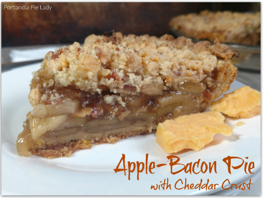 Apple-Bacon Pie with Cheddar Crust: Be prepared; this combination is the right stuff: Tart apples, crispy bacon, and a corn masa cheddar cheese crust makes this pie is invincibly delicious!