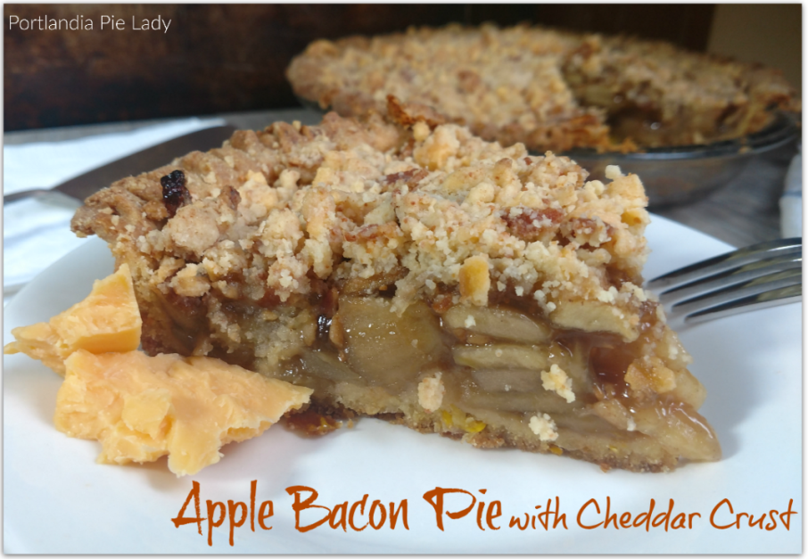 Apple-Bacon Pie with Cheddar Crust: Be prepared; this combination is the right stuff: Tart apples, crispy bacon, and a corn masa cheddar cheese crust makes this pie is invincibly delicious!