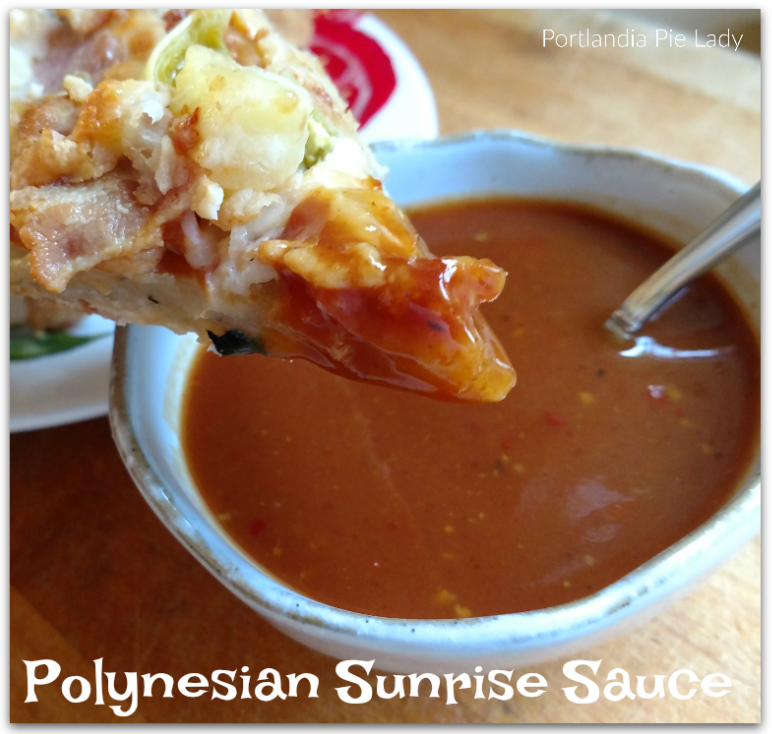 Polynesian Sunrise Sauce is a tropical sweet and zingy sauce perfect for dipping pizza, chicken & breadsticks, it may just be your new favorite!