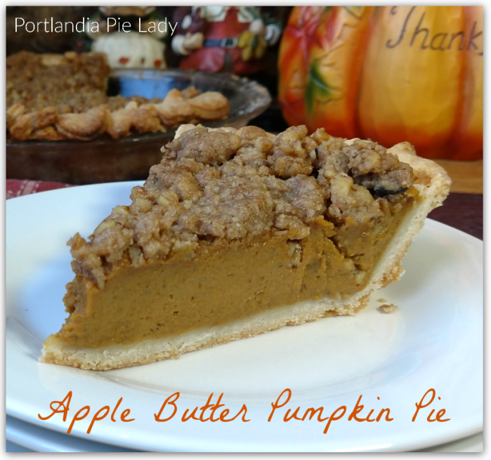 Apple Butter Pumpkin Pie: Pumpkin sweetened with apple butter and brown sugar and spices, then topped with a walnut streusel topping may just be your next new favorite fall pie. 