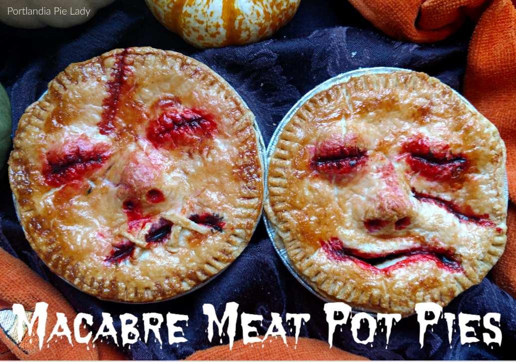 Macabre pies:  Sirloin steak braised with rosemary and vegetables and baked inside a flaky English Wig crust, a perfect and very tasty savory Aussie Meat pot pie.