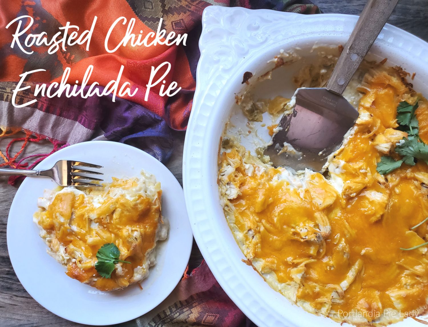 Roasted chicken & green chilies, smothered in loads of melted cheese, layered with corn tortillas and a creamy enchilada sauce; comfort food Mexican style.