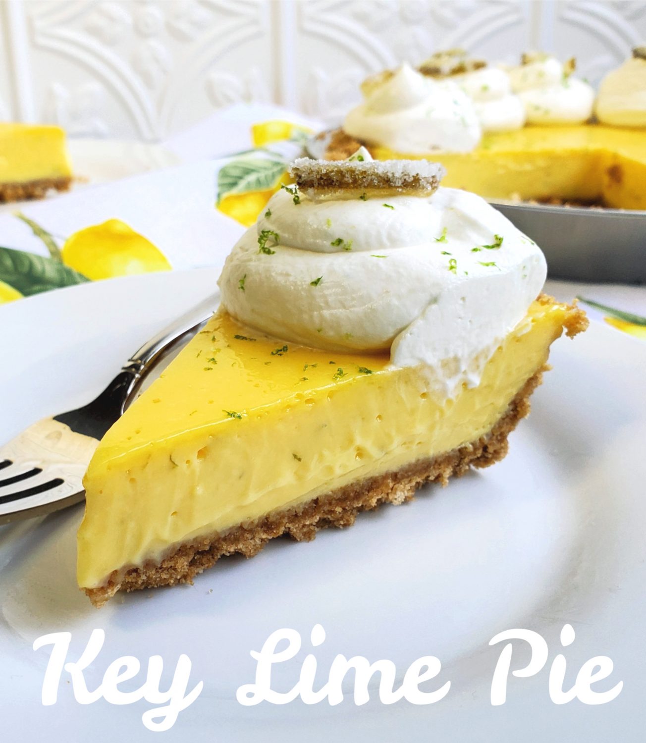 Key Lime Pie, a creamy burst of lime welcoming some warm summer nights with a cool tropical burst of key lime pie with key-lime infused whipped cream.