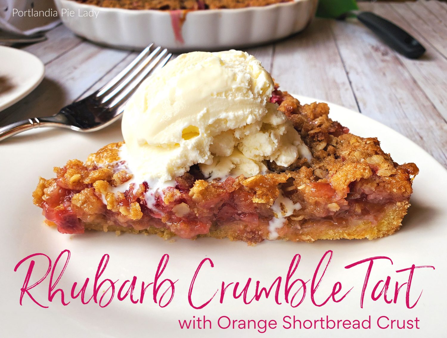 Rhubarb Crumble Tart; orange juice brightens the flavor, with a tender buttery orange shortbread crust & a crispy crumble topping that screams summertime!