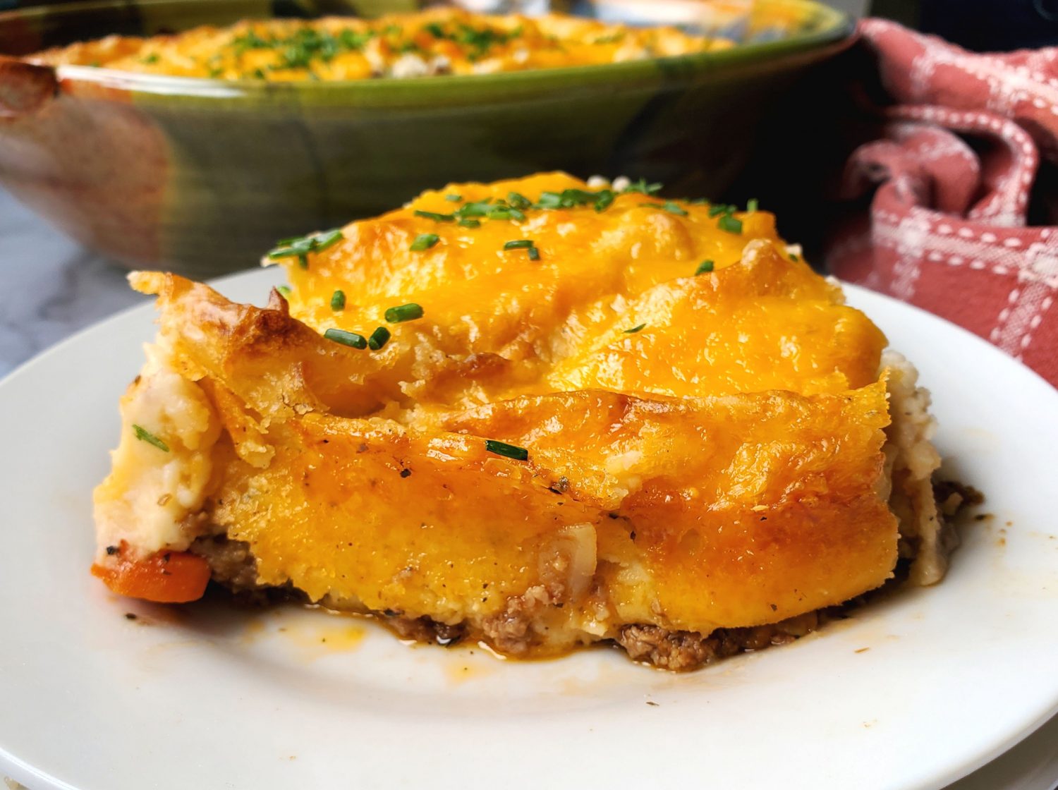 Twice-Baked Shepherds Pie: Tasty comfort food easily catered to your family's favorite veggies, topped with ranch mashed potatoes & cheese.