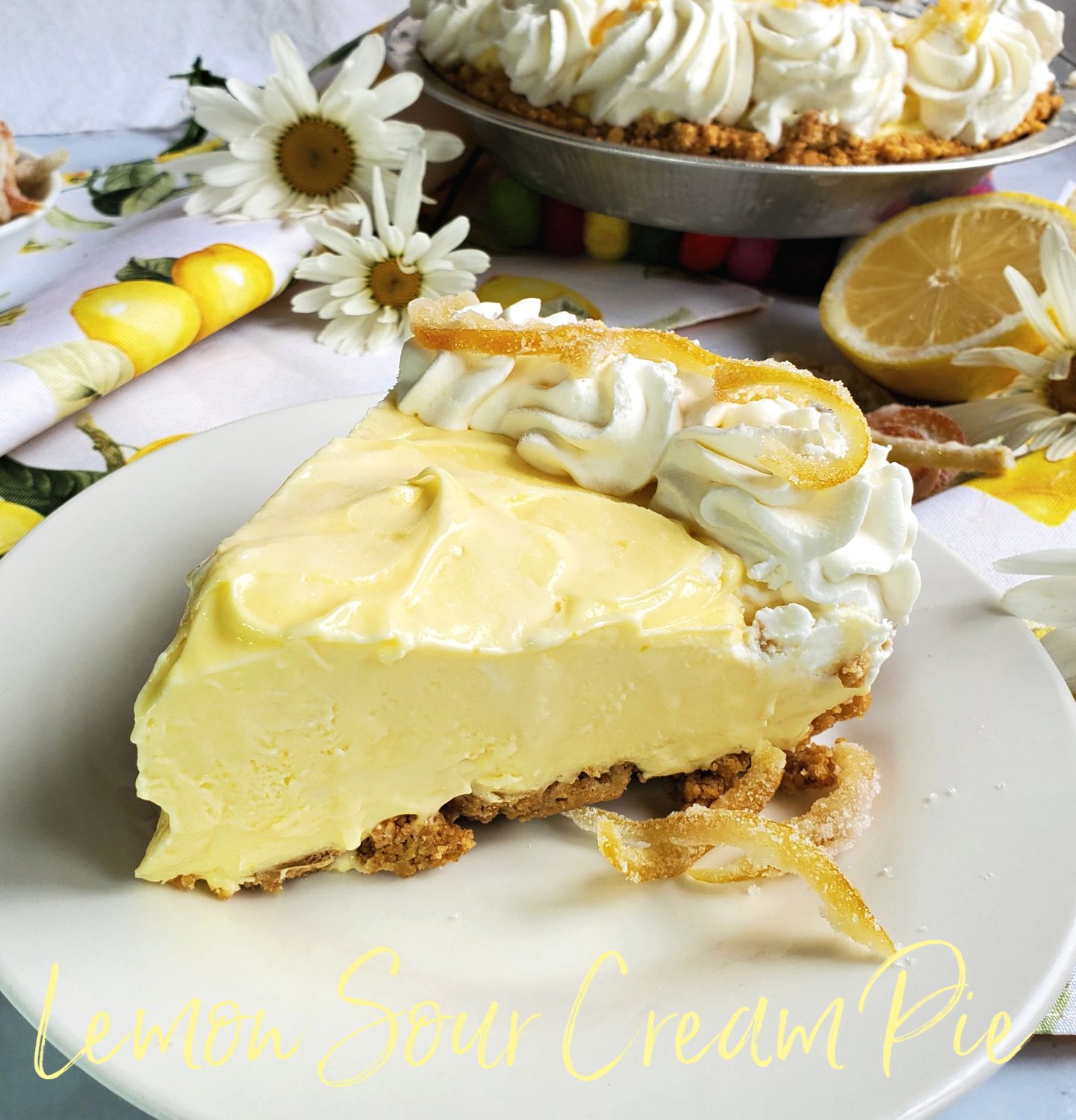 Lemon Sour Cream Pie: A happy accident created this new & improved creamy lemon pie with the perfect amount of sweet & tangy lemon-zested beauty. 