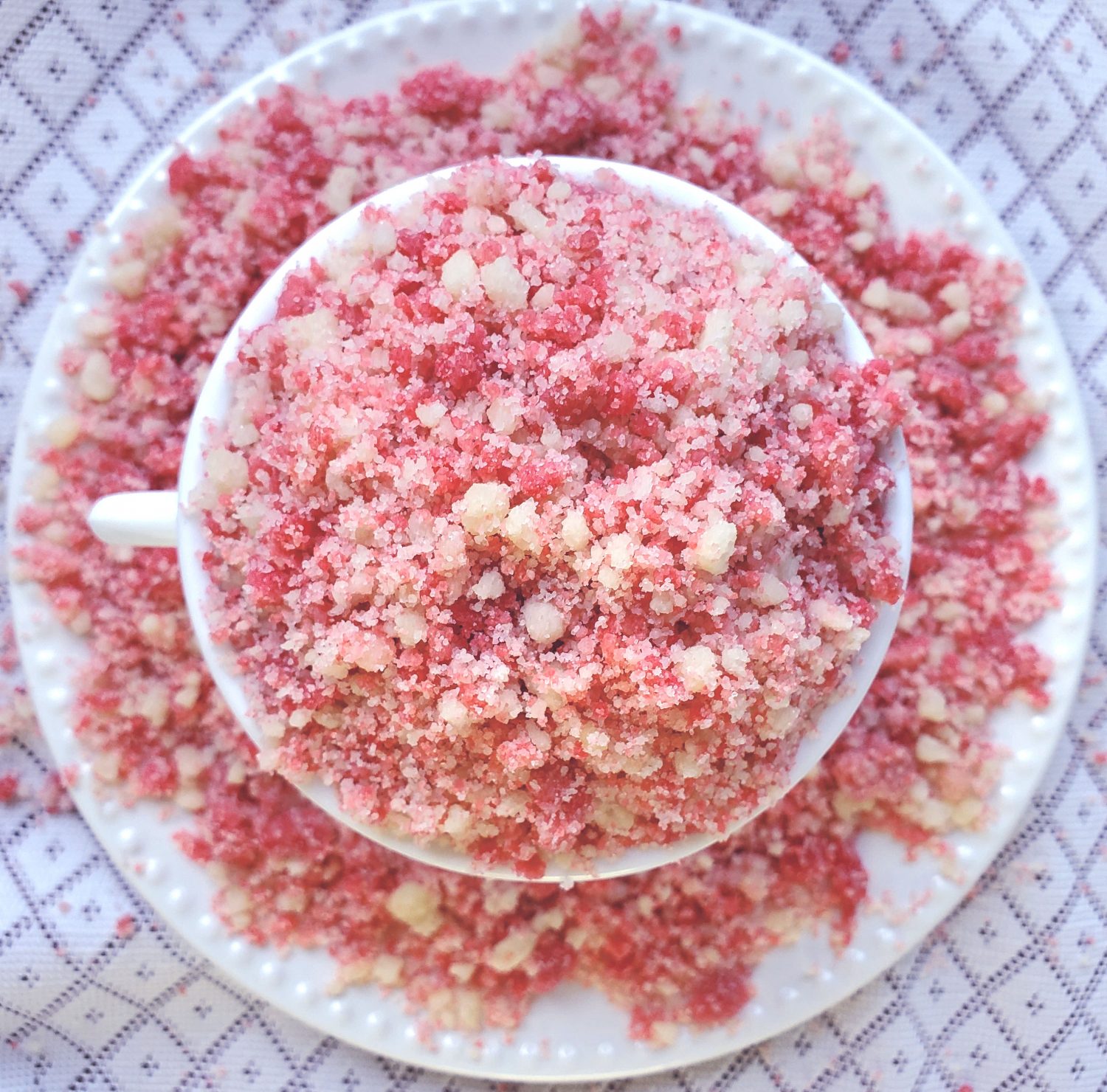 Strawberry Shortcake Crumbles deliver a pink punch of intense strawberry flavor and vanilla crumbles perfect for pies, cupcakes, and basically everything. 