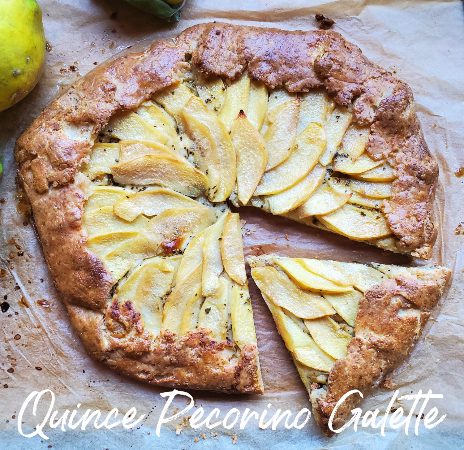 Quince Pecorino & Parmesan Galette; perfect balance of savory and hint of sweetness with caramelized onions for the most perfect brunch pie.