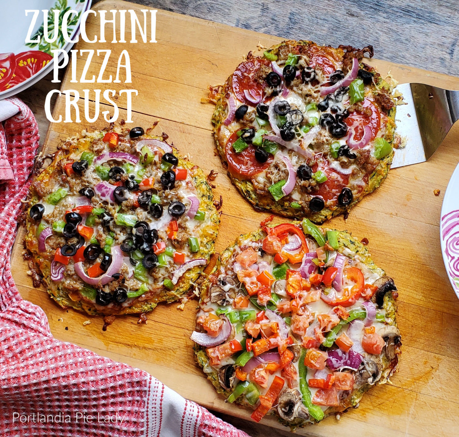 Zucchini Pizza Crust: Super tasty yet low carb, vegetarian, easy to make dairy free and gluten free; a pizza crust for the entire world.