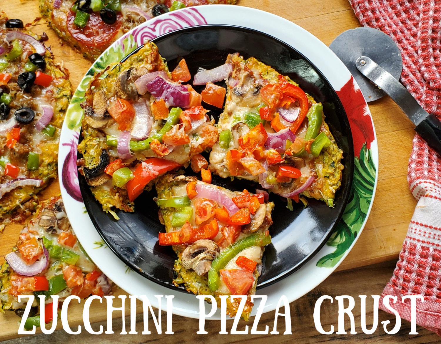 Zucchini Pizza Crust: Super tasty yet low carb, vegetarian, easy to make dairy free and gluten free; a pizza crust for the entire world.