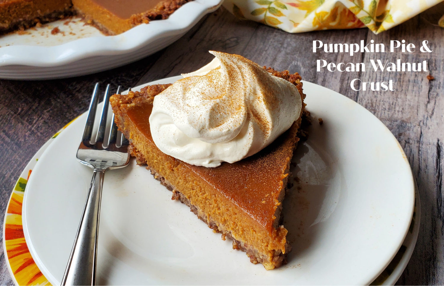 Pumpkin Pie with Pecan Walnut Crust: The best of both worlds in the fall, buttery toasted sizzling nut crust with perfectly spice pumpkin custard filling. 