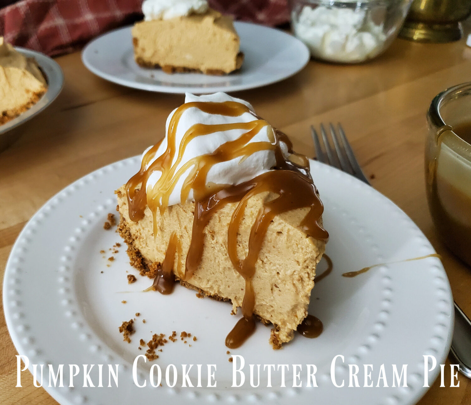 Creamy spiced pumpkin-cookie butter fluffy filling with a gingersnap cookie crust. Serve with extra whipped cream and salted caramel sauce!