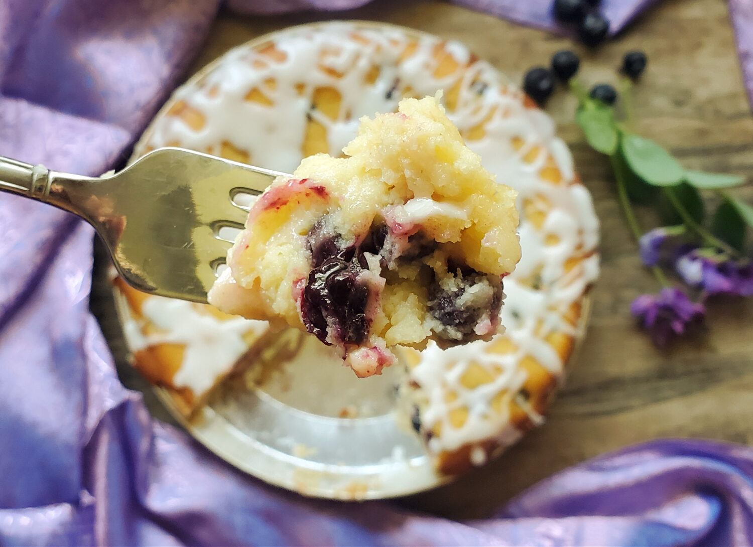 Blueberry Lemon Brownie Batter Pie; the dynamic duo of blueberries & lemon in creamy batter-like pie topped with lemon glaze.