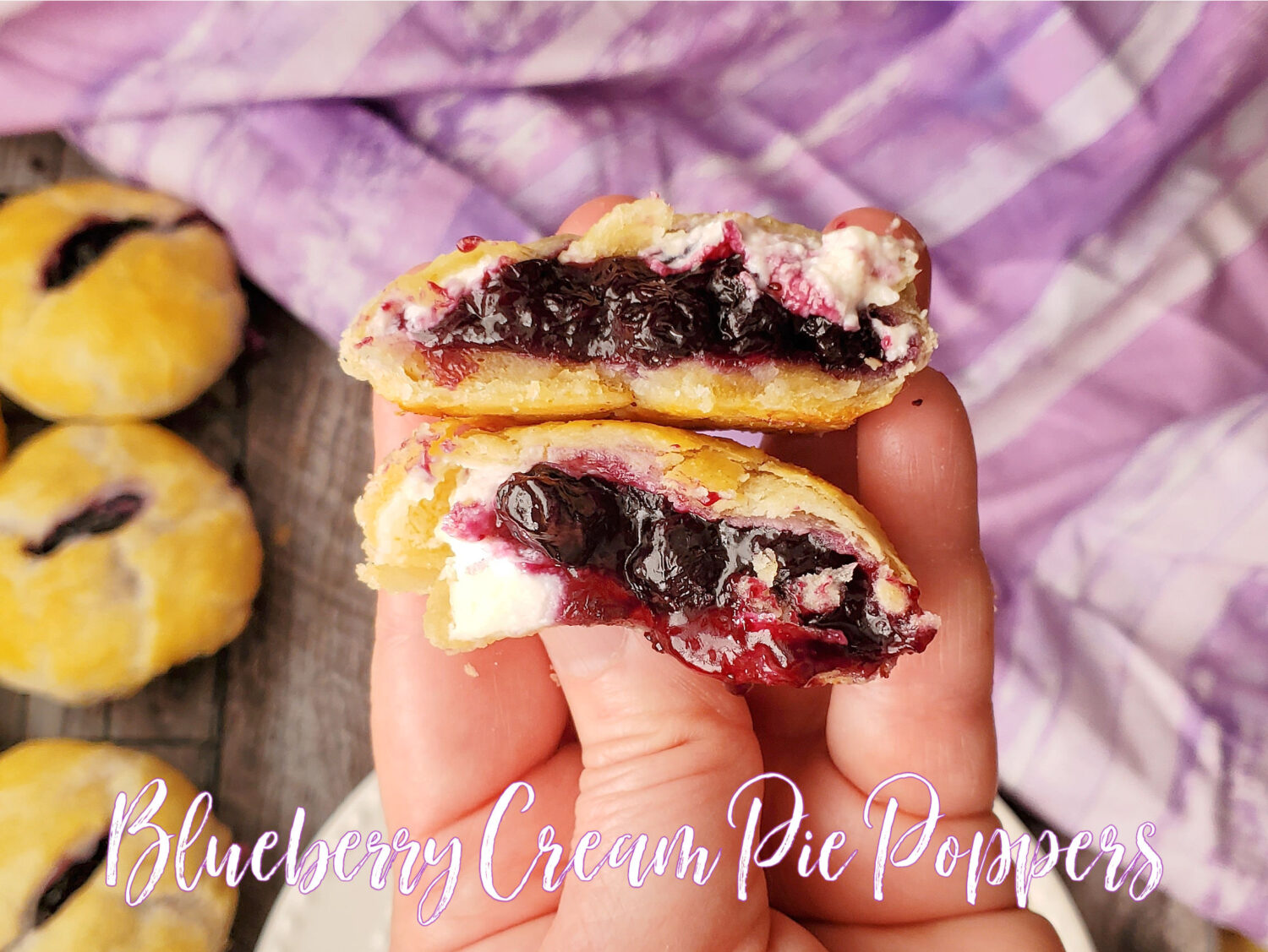 Blueberry Cream Pie Poppers are the perfect two-bite luscious berry mini pies that are easy to make, same buttery flaky crust, snack size.  Half the amount of crust of hand pies, but all the filling crammed into a mini!