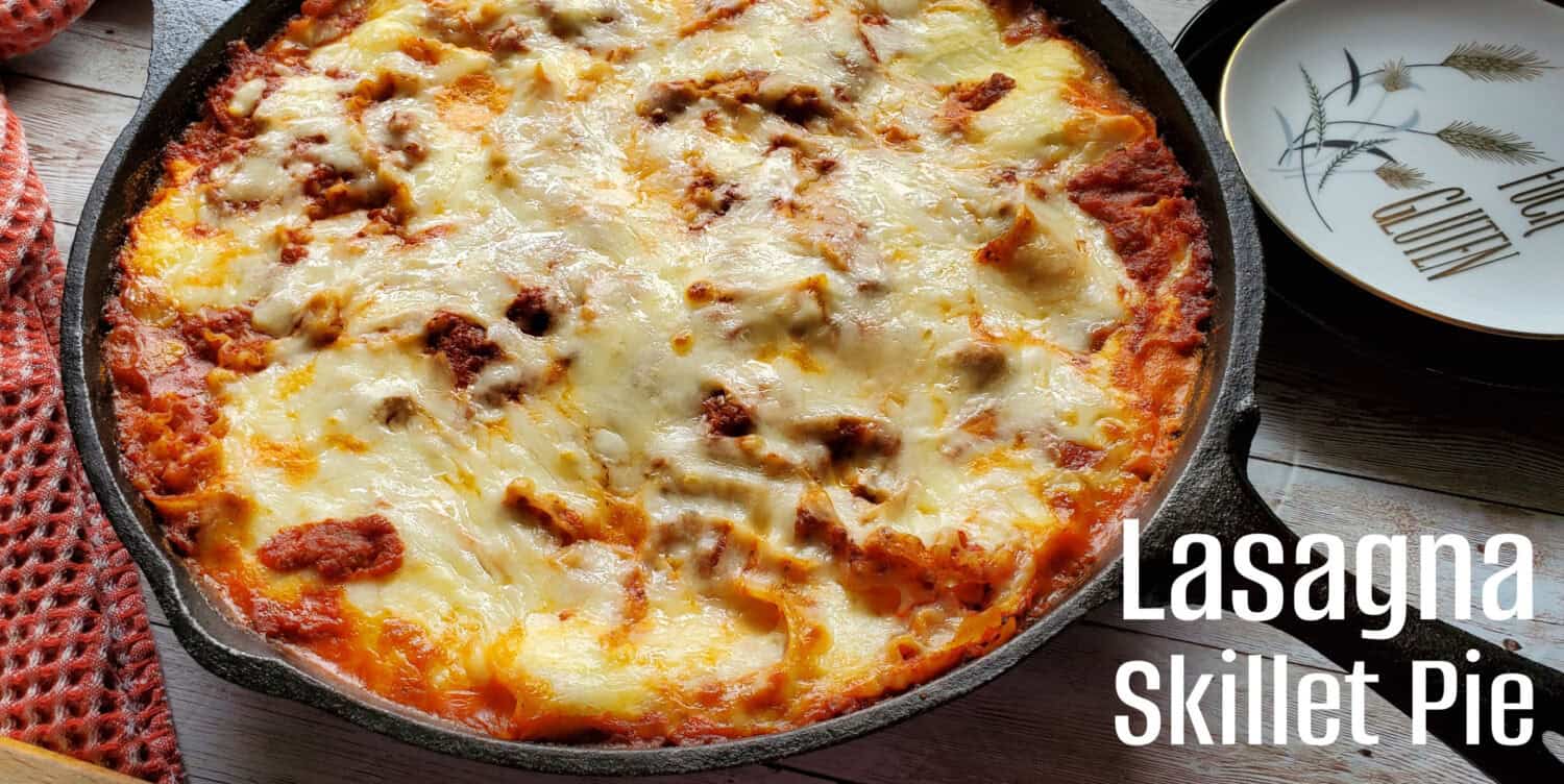 Lasagna Skillet Pie has the same rich Italian sauce, loaded with Parmesan, mozzarella and ricotta cheeses, baked in a cast iron skillet. No layering of ingredients and no fear of broken noodles.