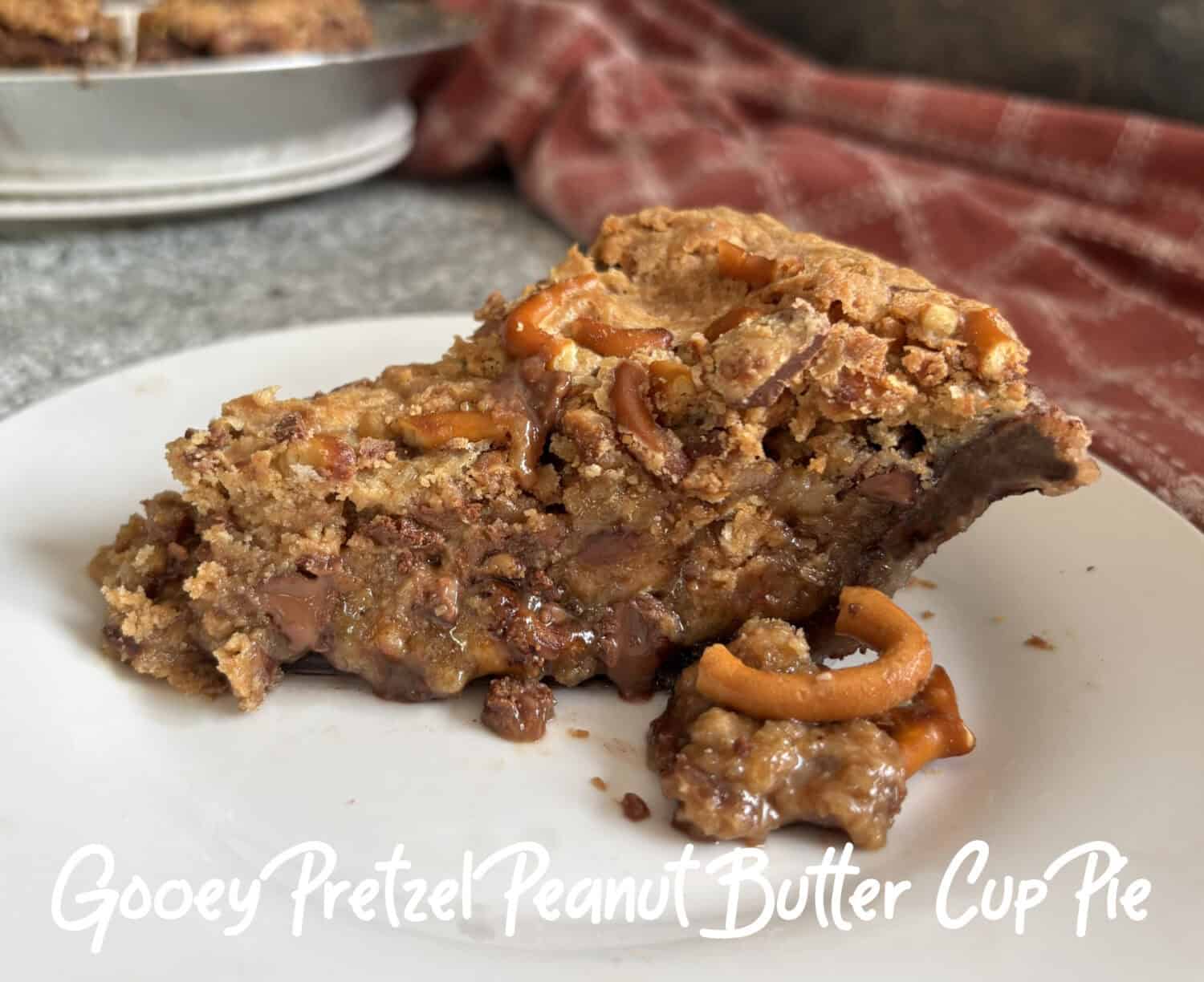 Gooey Pretzel Peanut Butter Cup Pie, inspired by Take-5 Candy bar: Salty pretzels, homemade peanut butter cup filling, and caramel tidbits. 
